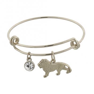 Silver Tone Cecil the Lion and Crystal Expandable Wire Bracelet.jpg